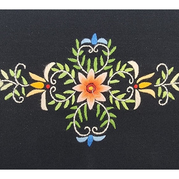 Vintage Clutch Floral Hand Embroidered Black Silk 1950s Purse Evening Handbag - Picture 4 of 7